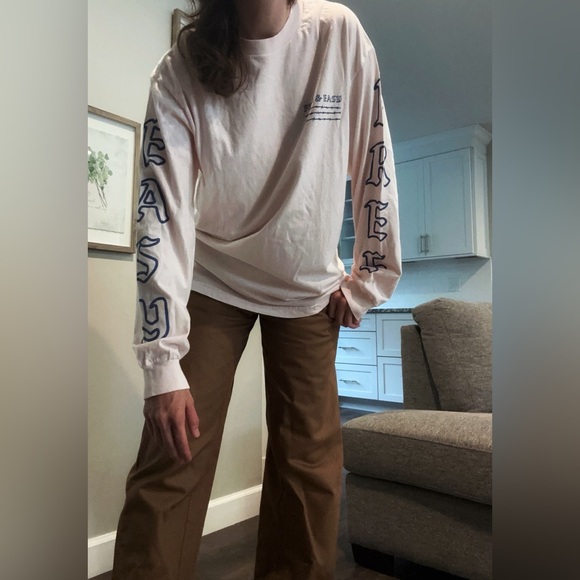 Free & Easy Palm Tree Barb Wire Long Sleeve Baby Pink Tee T Shirt - Picture 4 of 11